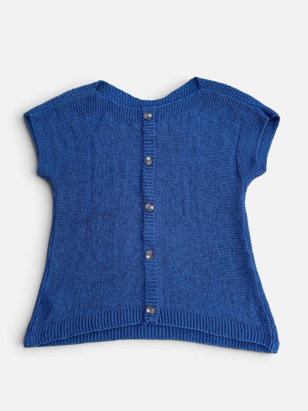 Cable & Gauge Button-Back Knit Cap Sleeve Sweater in Blue Sz Medium - Picture 8 of 12